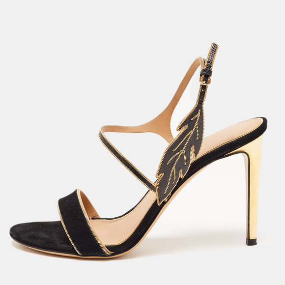 Salvatore Ferragamo Black Embellished Suede Shine Sandals...